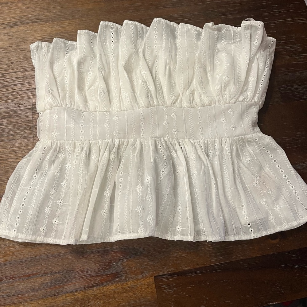 White Eyelet Ruffle Blouse